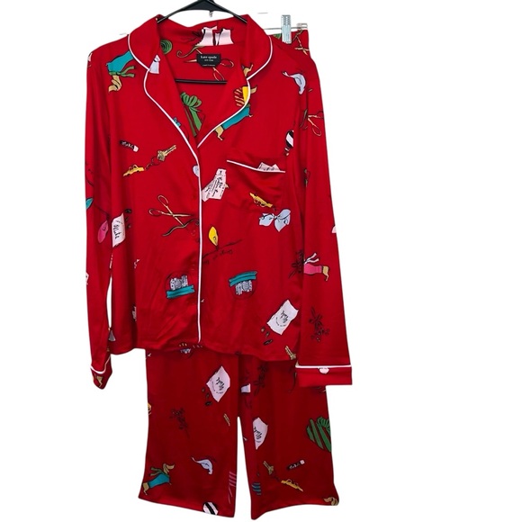 NWT KATE SPADE CHRISTMAS RED LONG-SLEEVE PAJAMA SET SIZE SMALL - Picture 1 of 6